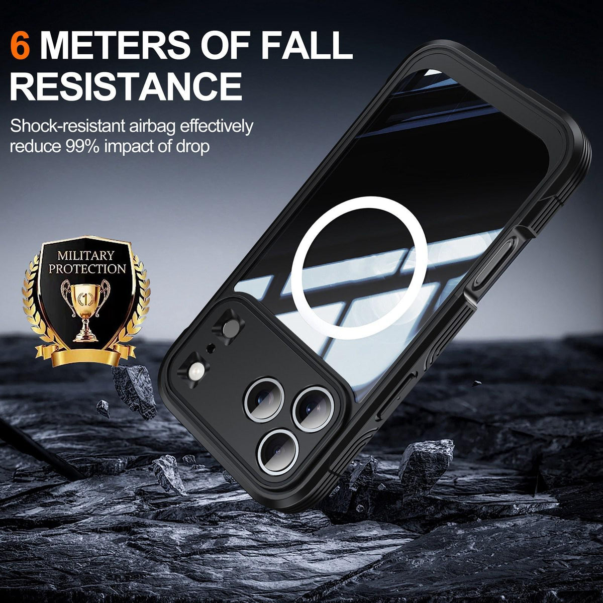 Compatible with iPhone 18 Pro Max Life Waterproof MagSafe Magnetic Rugged Phone Case - Black