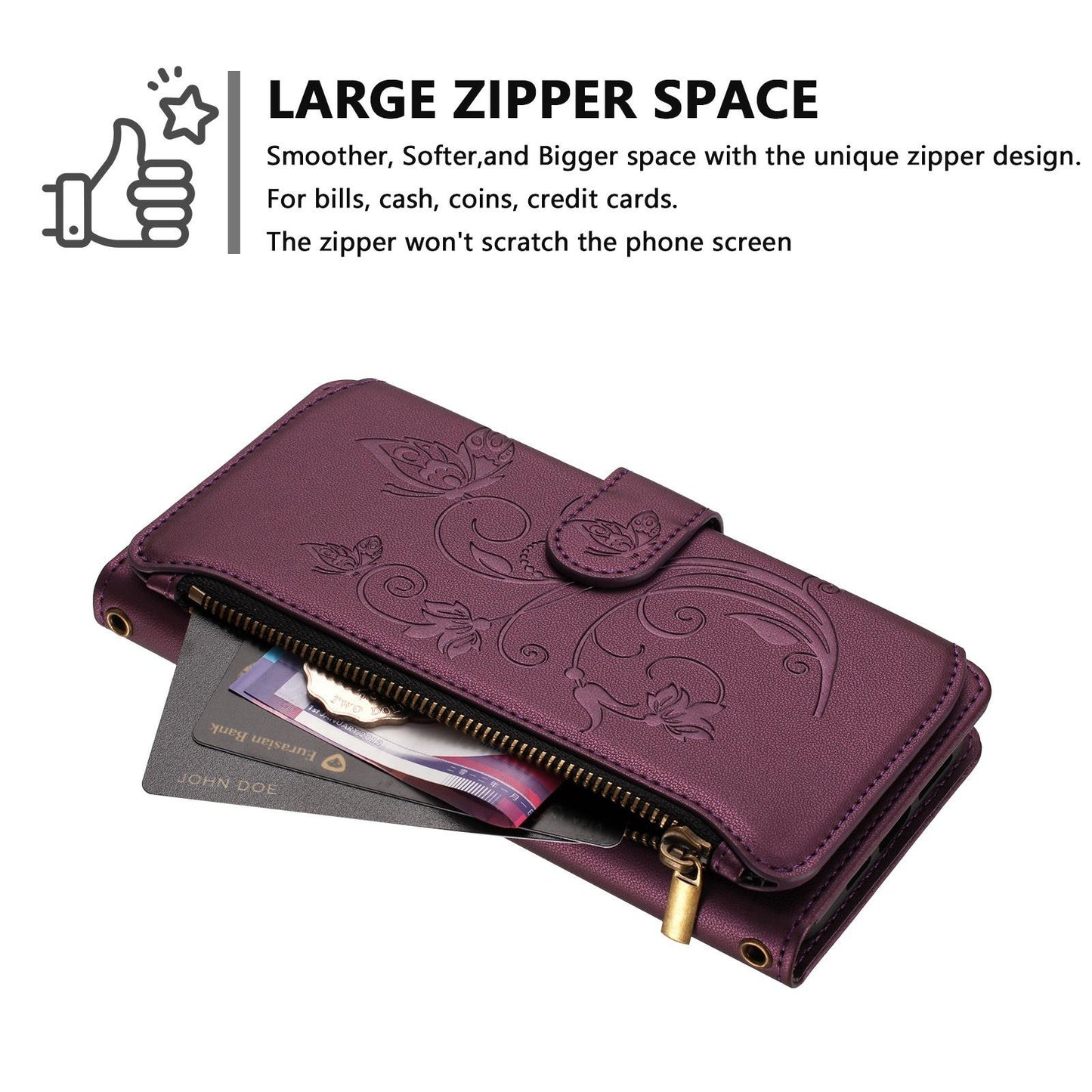 For OPPO K13 India Butterfly Love Flower Multi-card Zipper Wallet Leather Phone Case(Dark Purple)