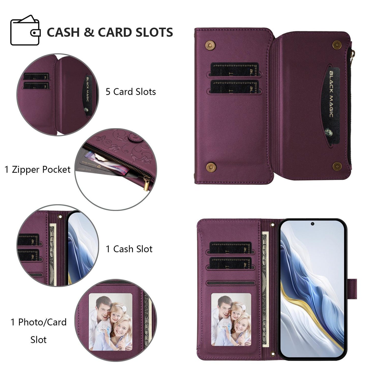 For OPPO K13 India Butterfly Love Flower Multi-card Zipper Wallet Leather Phone Case(Dark Purple)