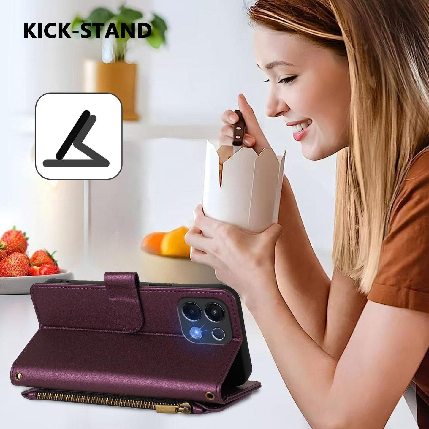 For OPPO K13 India Butterfly Love Flower Multi-card Zipper Wallet Leather Phone Case(Dark Purple)