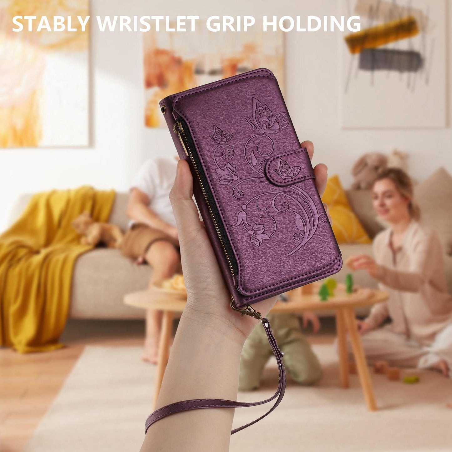 For OPPO K13 India Butterfly Love Flower Multi-card Zipper Wallet Leather Phone Case(Dark Purple)