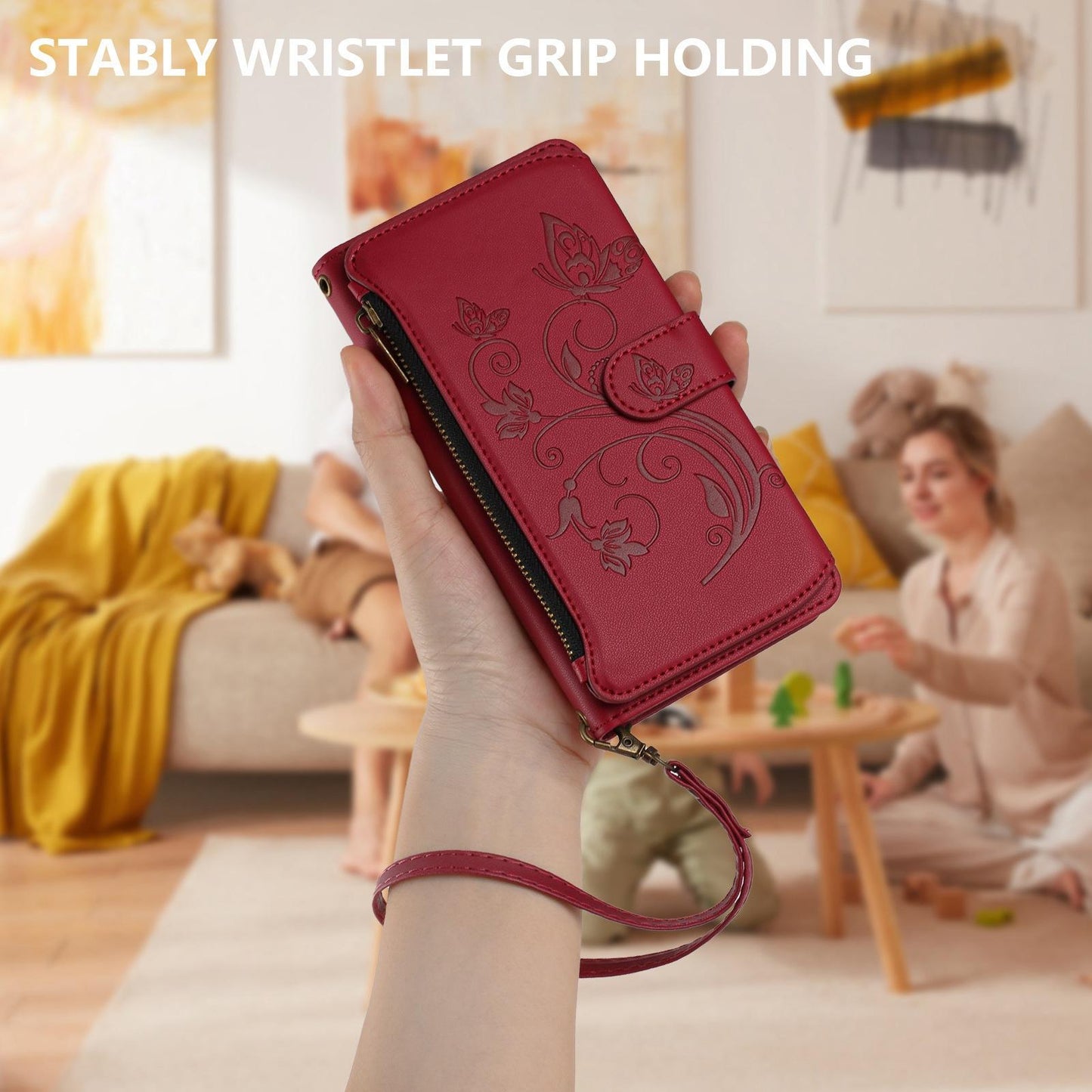 For OPPO K13 India Butterfly Love Flower Multi-card Zipper Wallet Leather Phone Case(Wine Red)