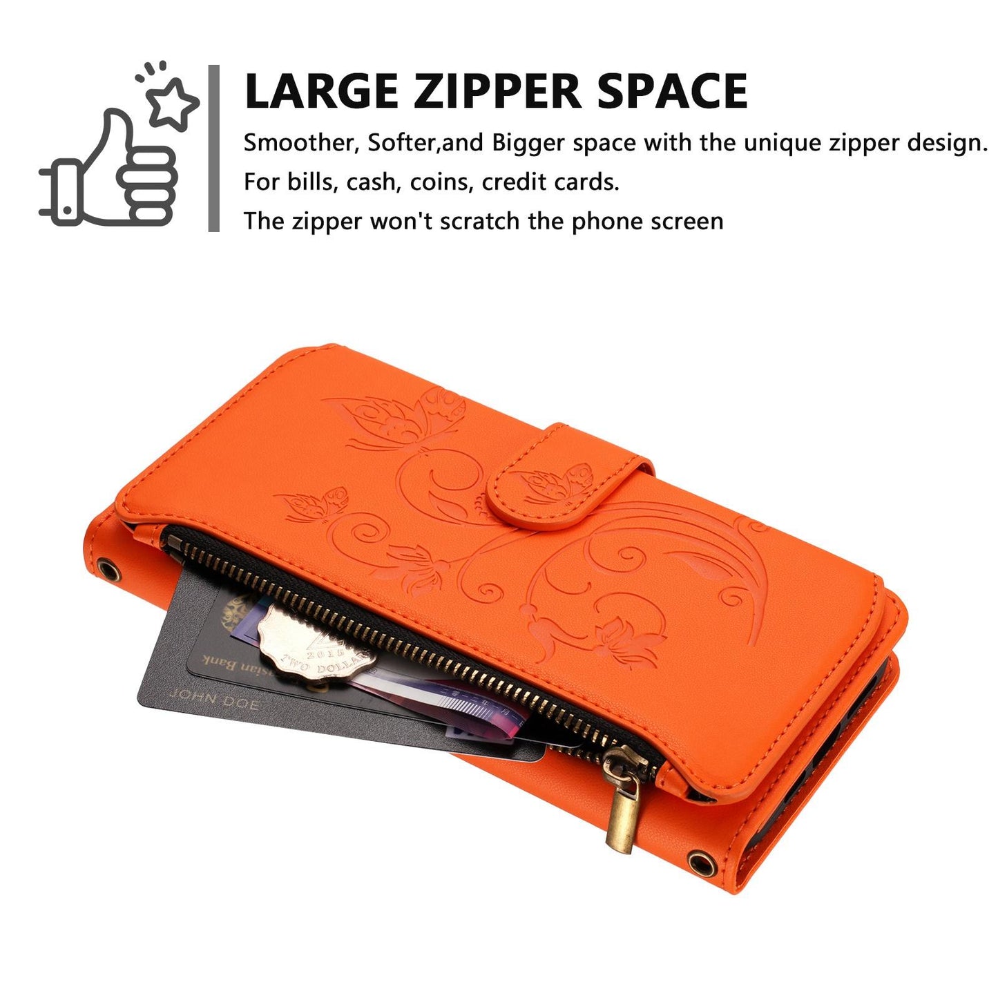 For OPPO K13 India Butterfly Love Flower Multi-card Zipper Wallet Leather Phone Case(Orange)