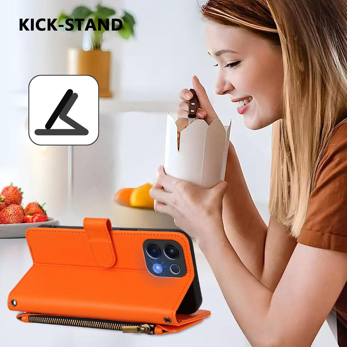 For OPPO K13 India Butterfly Love Flower Multi-card Zipper Wallet Leather Phone Case(Orange)