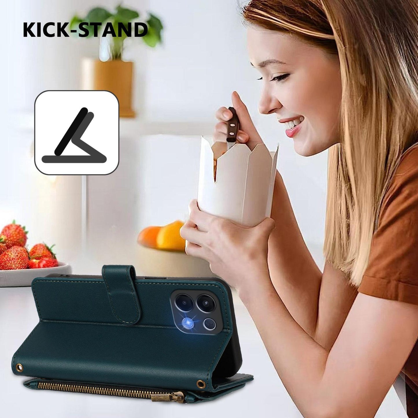 For OPPO K13 India Butterfly Love Flower Multi-card Zipper Wallet Leather Phone Case(Dark Green)