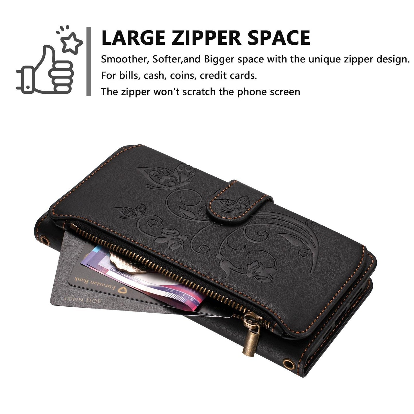 For OPPO K13 India Butterfly Love Flower Multi-card Zipper Wallet Leather Phone Case(Black)