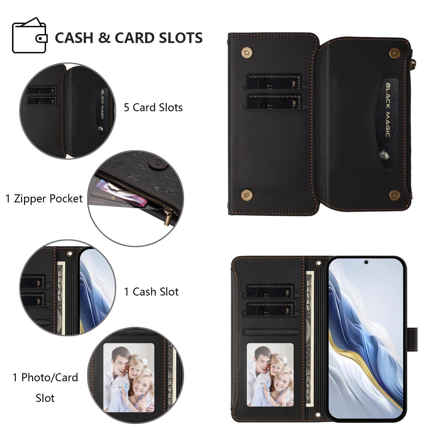 For OPPO K13 India Butterfly Love Flower Multi-card Zipper Wallet Leather Phone Case(Black)