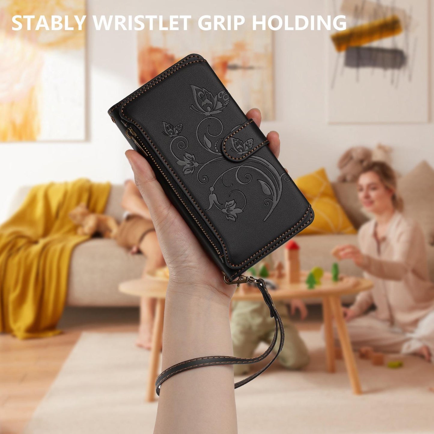 For OPPO K13 India Butterfly Love Flower Multi-card Zipper Wallet Leather Phone Case(Black)