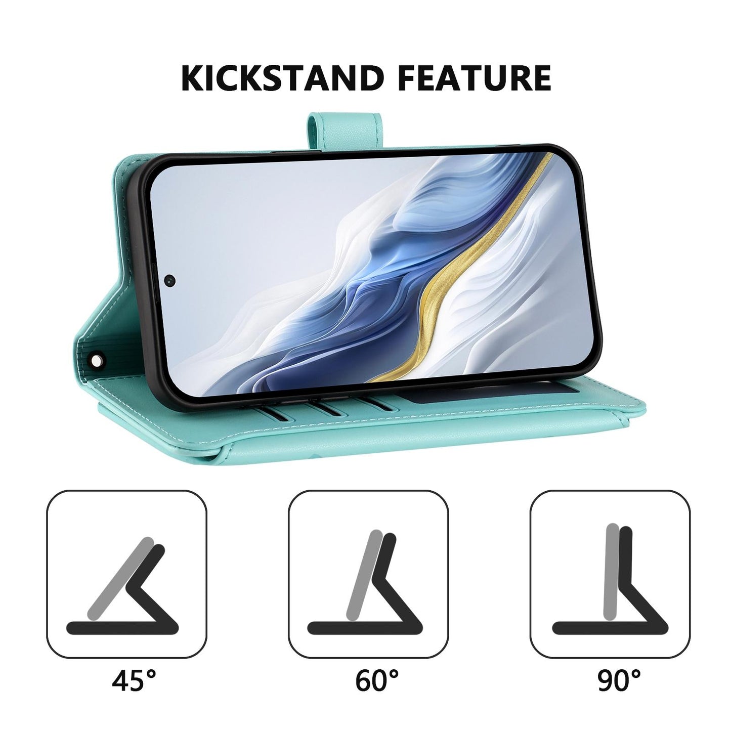 For OPPO K13 India Butterfly Love Flower Multi-card Zipper Wallet Leather Phone Case(Mint Green)