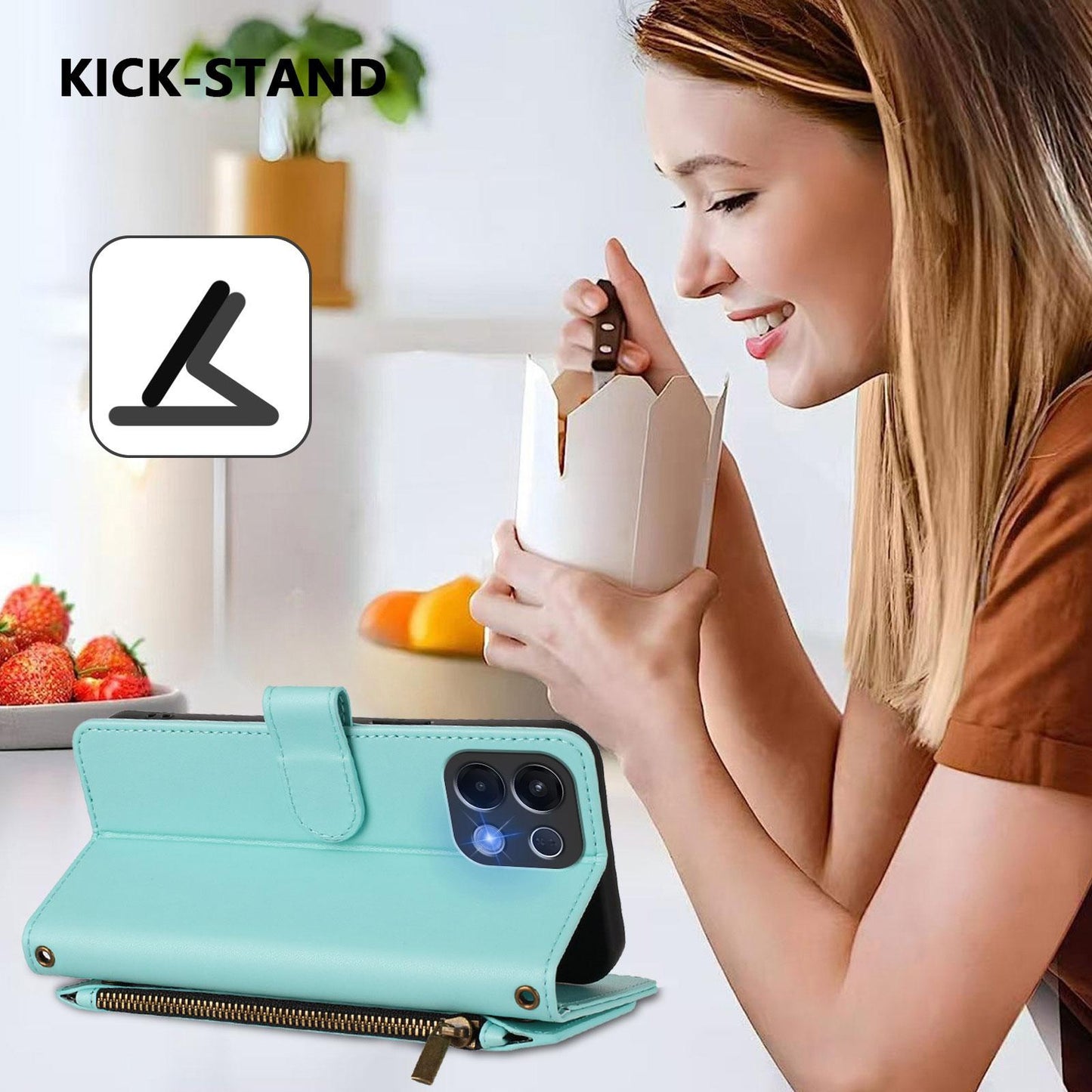 For OPPO K13 India Butterfly Love Flower Multi-card Zipper Wallet Leather Phone Case(Mint Green)