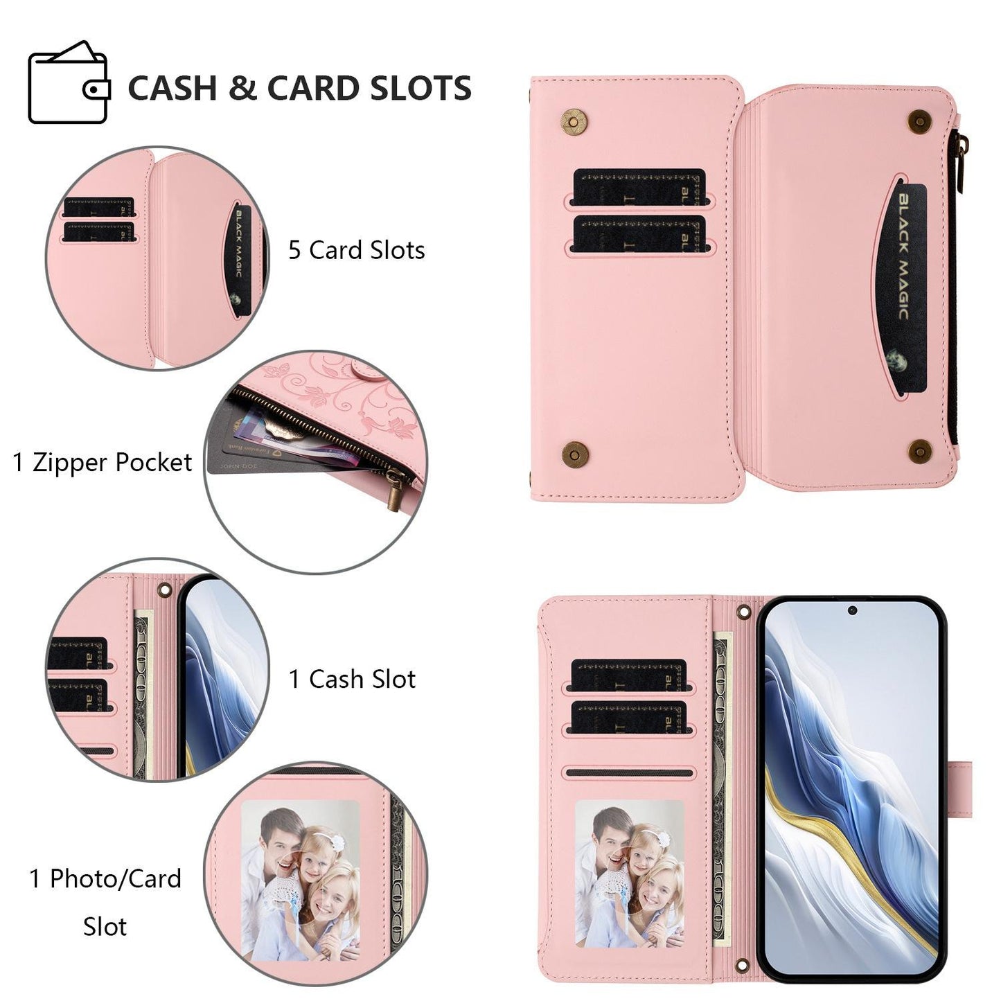 For OPPO K13 India Butterfly Love Flower Multi-card Zipper Wallet Leather Phone Case(Pink)