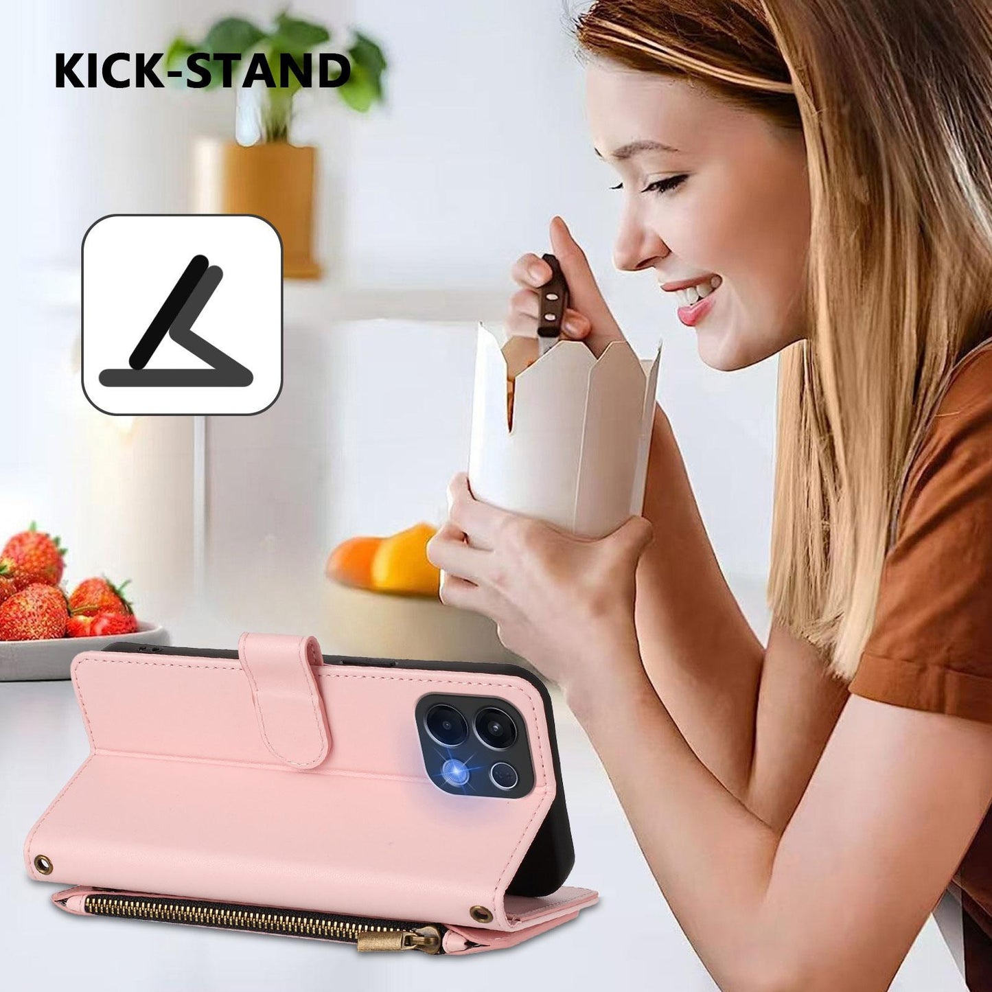 For OPPO K13 India Butterfly Love Flower Multi-card Zipper Wallet Leather Phone Case(Pink)