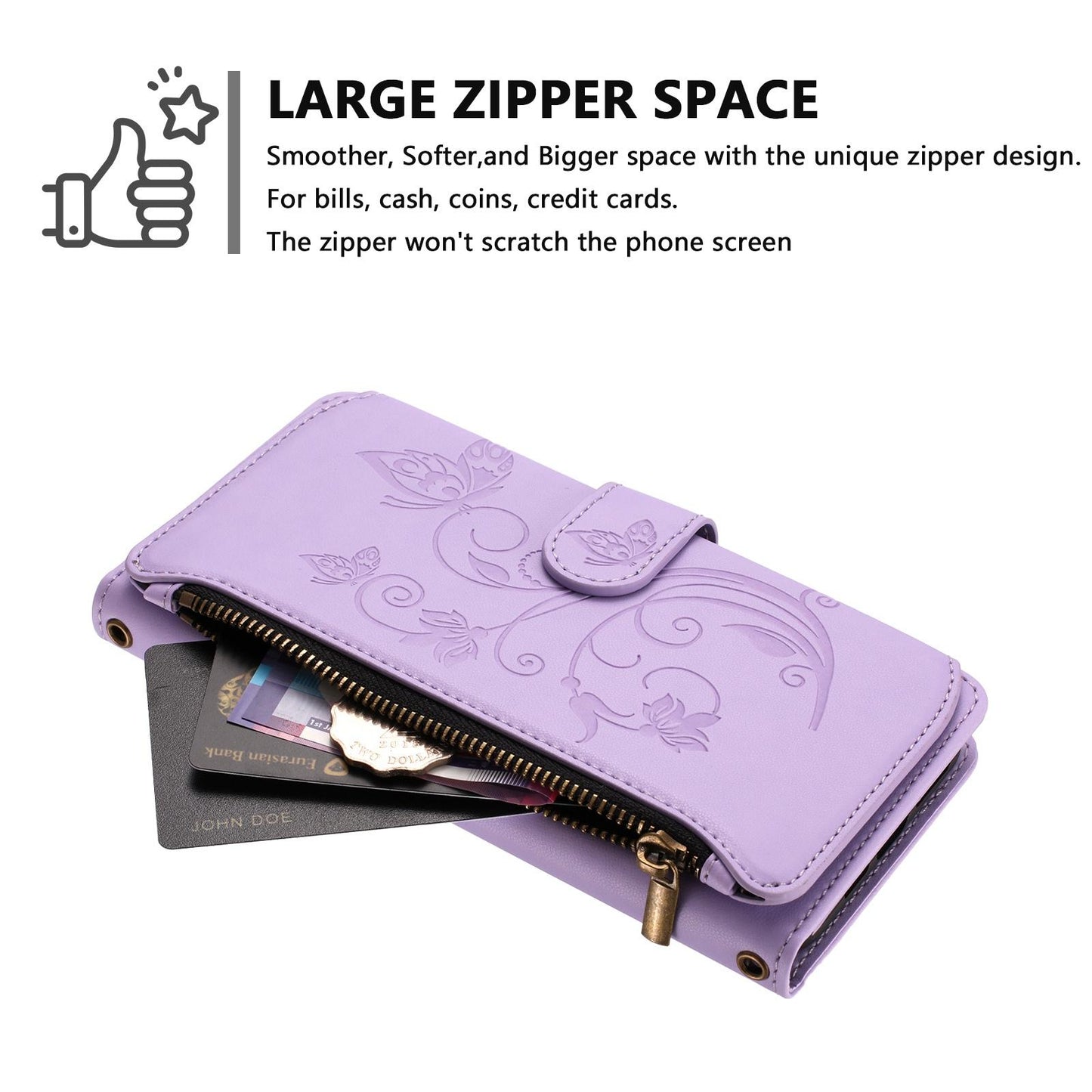 For OPPO K13 India Butterfly Love Flower Multi-card Zipper Wallet Leather Phone Case(Light Purple)