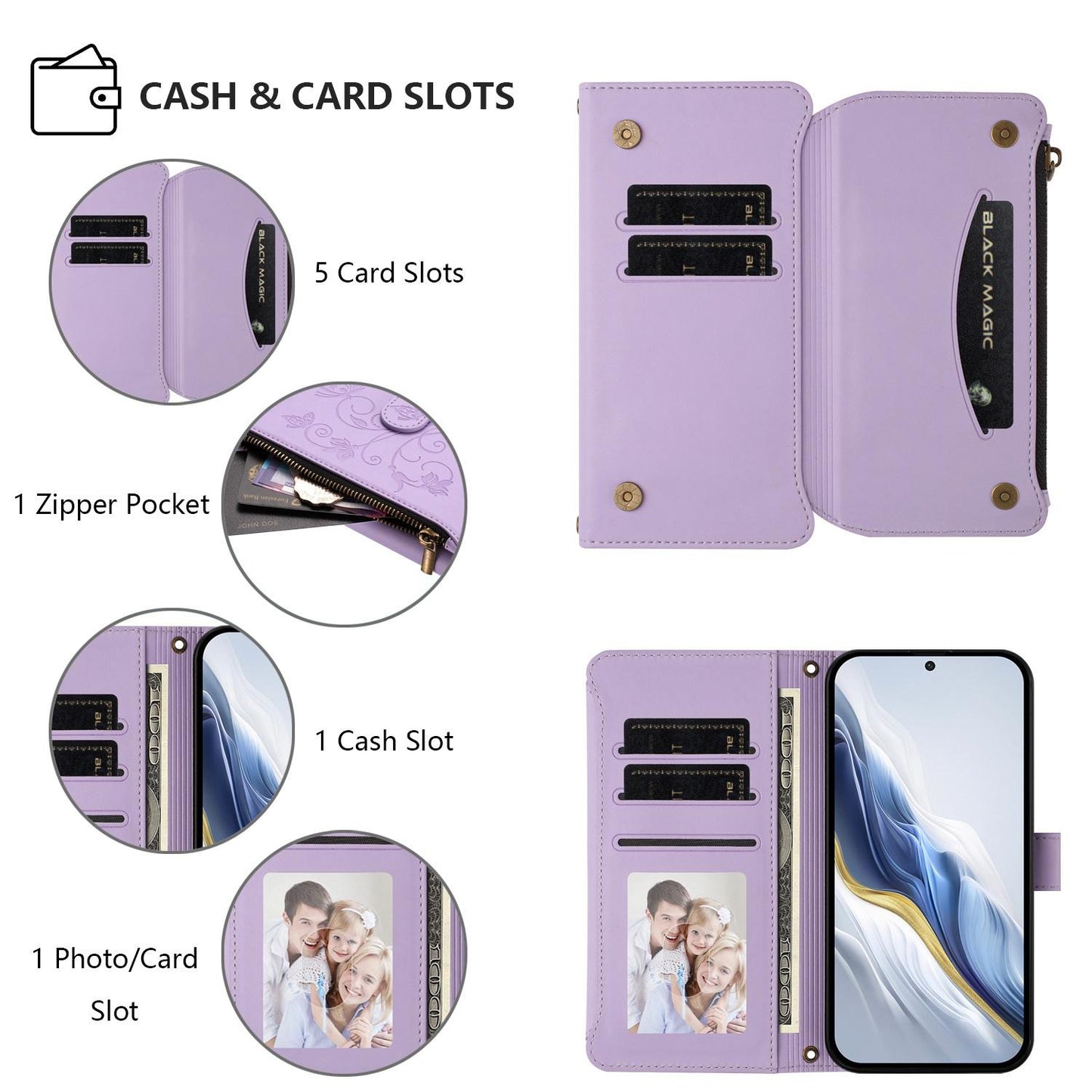For OPPO K13 India Butterfly Love Flower Multi-card Zipper Wallet Leather Phone Case(Light Purple)