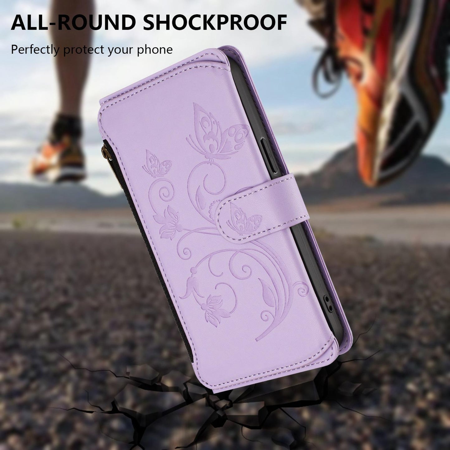 For OPPO K13 India Butterfly Love Flower Multi-card Zipper Wallet Leather Phone Case(Light Purple)