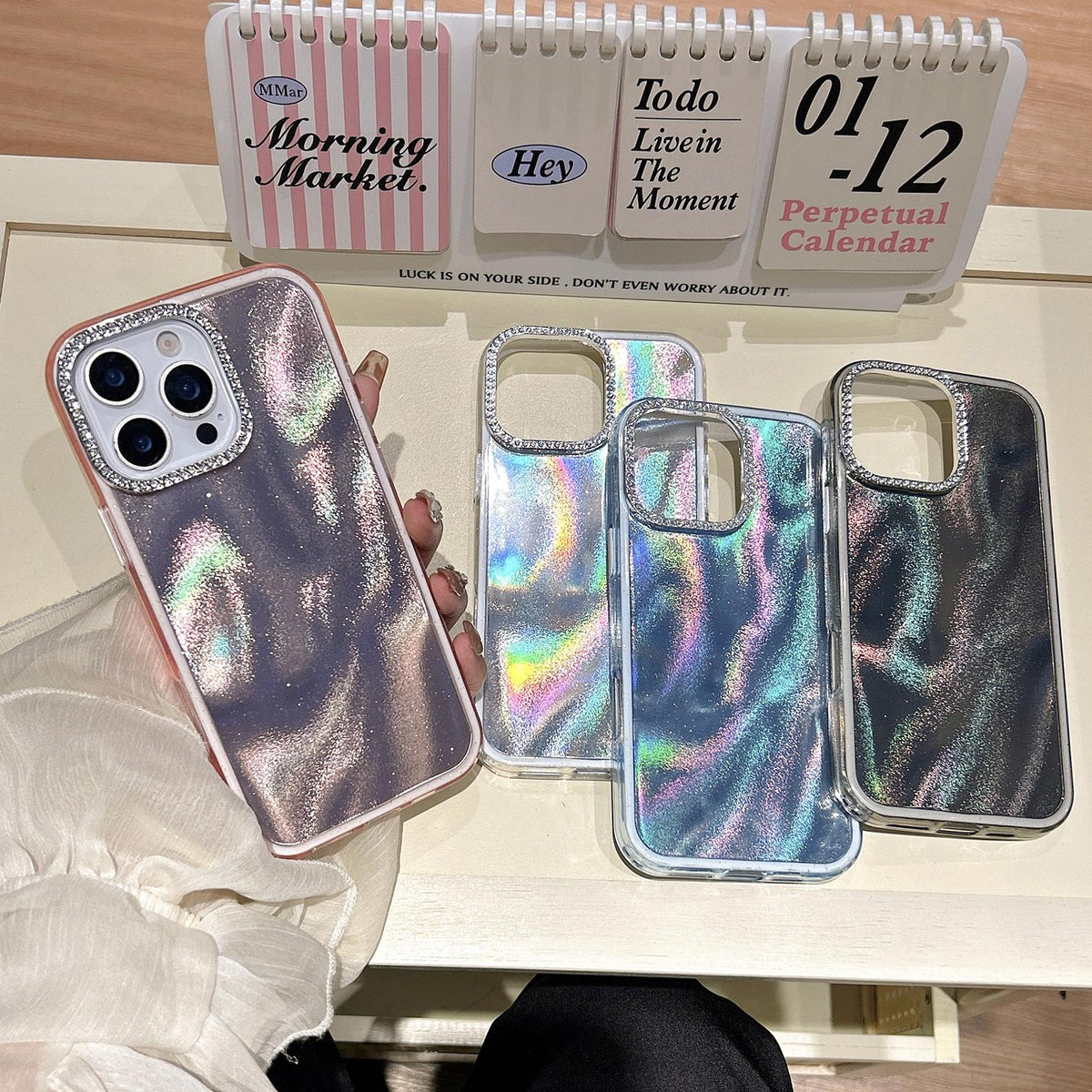 Compatible with iPhone 18 Pro Max & 17 Pro Max 3 in 1 Diamond Lens Frame Quicksand Pattern Phone Case - Black