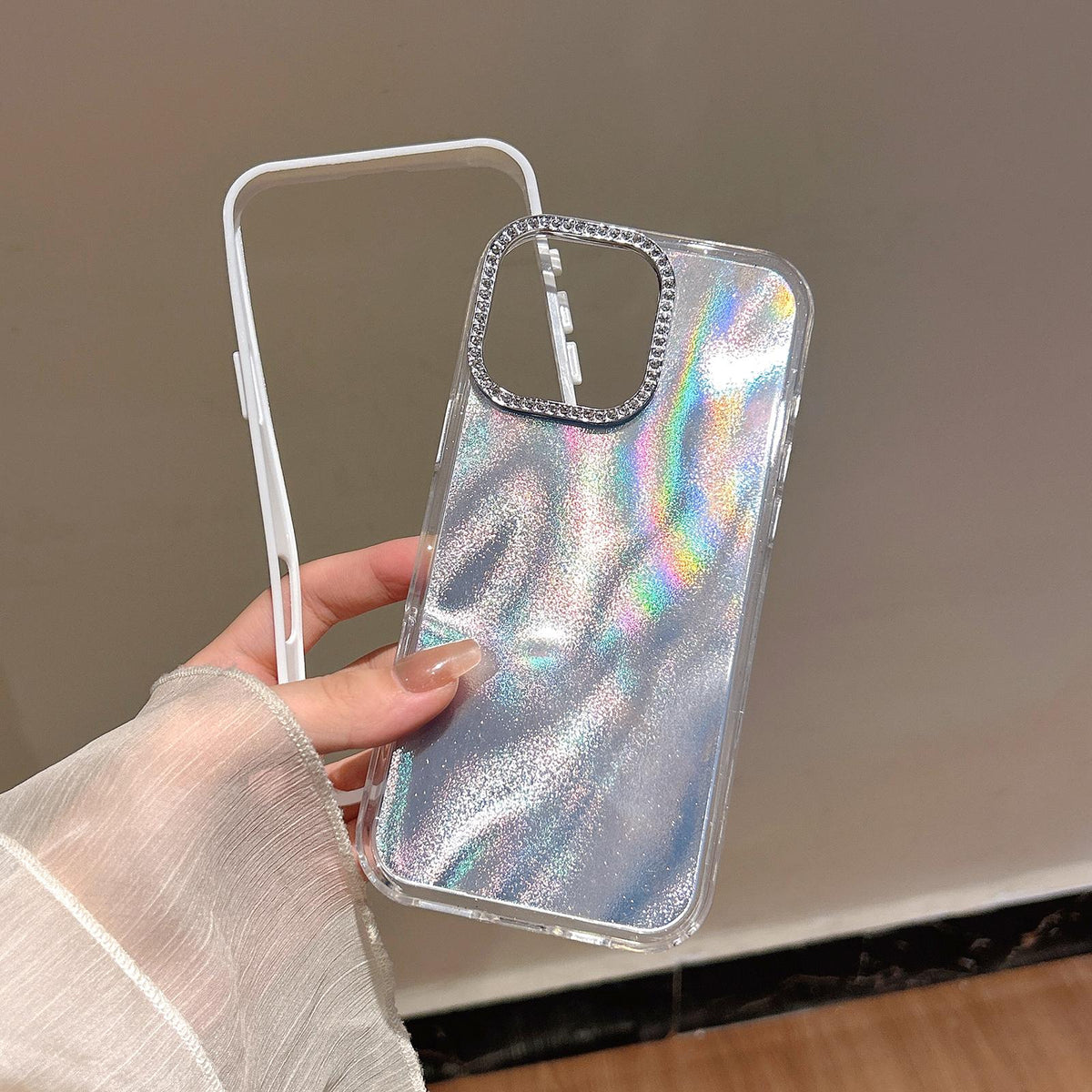 Compatible with iPhone 18 Pro Max & 17 Pro Max 3 in 1 Diamond Lens Frame Quicksand Pattern Phone Case - Blue