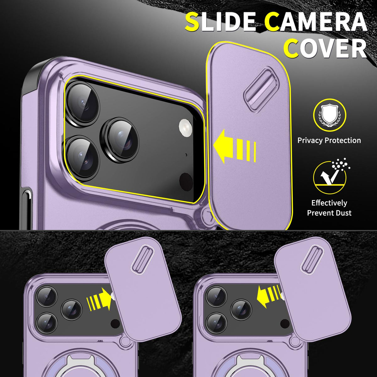 Compatible with iPhone 18 Pro Max Sliding Camshield Ring Holder Phone Case - Purple