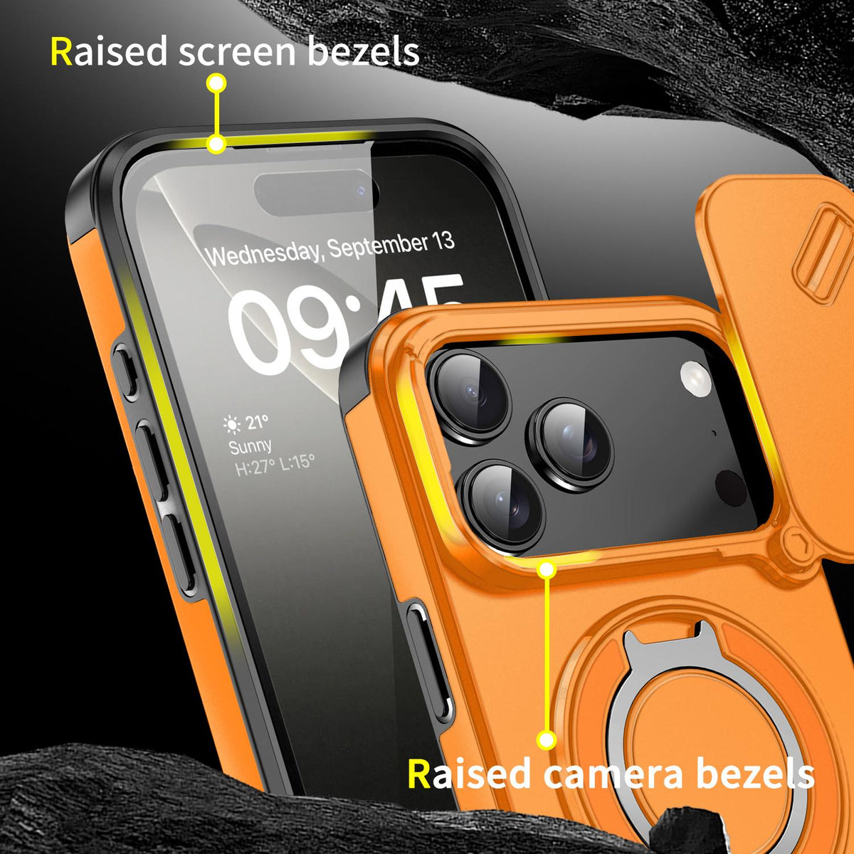 Compatible with iPhone 18 Pro Max Sliding Camshield Ring Holder Phone Case - Orange