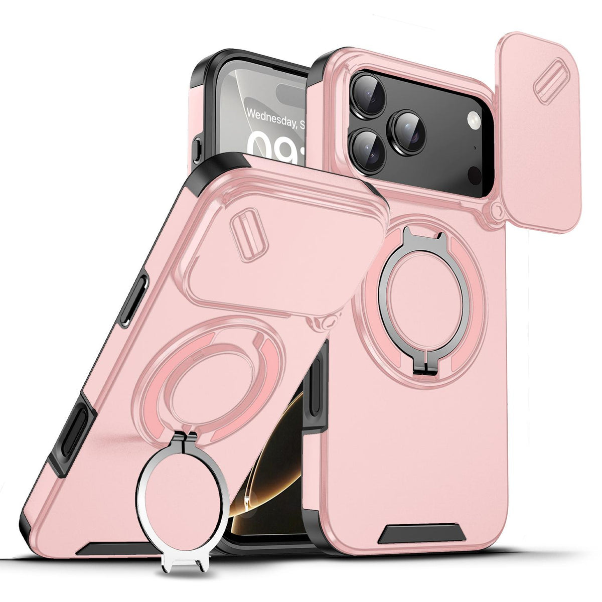 Compatible with iPhone 18 Pro Max Sliding Camshield Ring Holder Phone Case - Pink