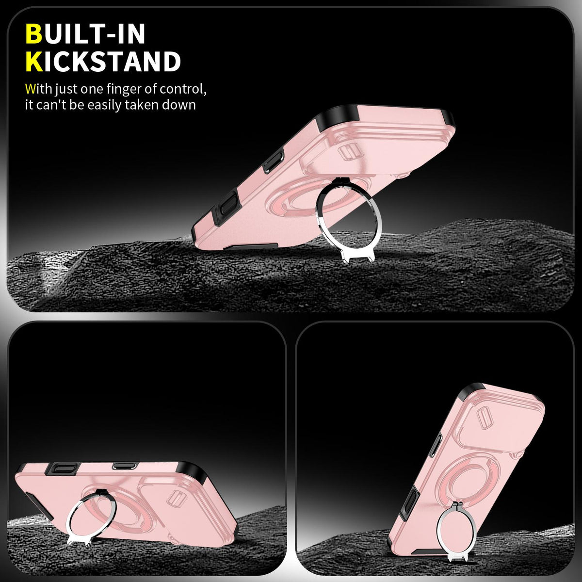Compatible with iPhone 18 Pro Max Sliding Camshield Ring Holder Phone Case - Pink