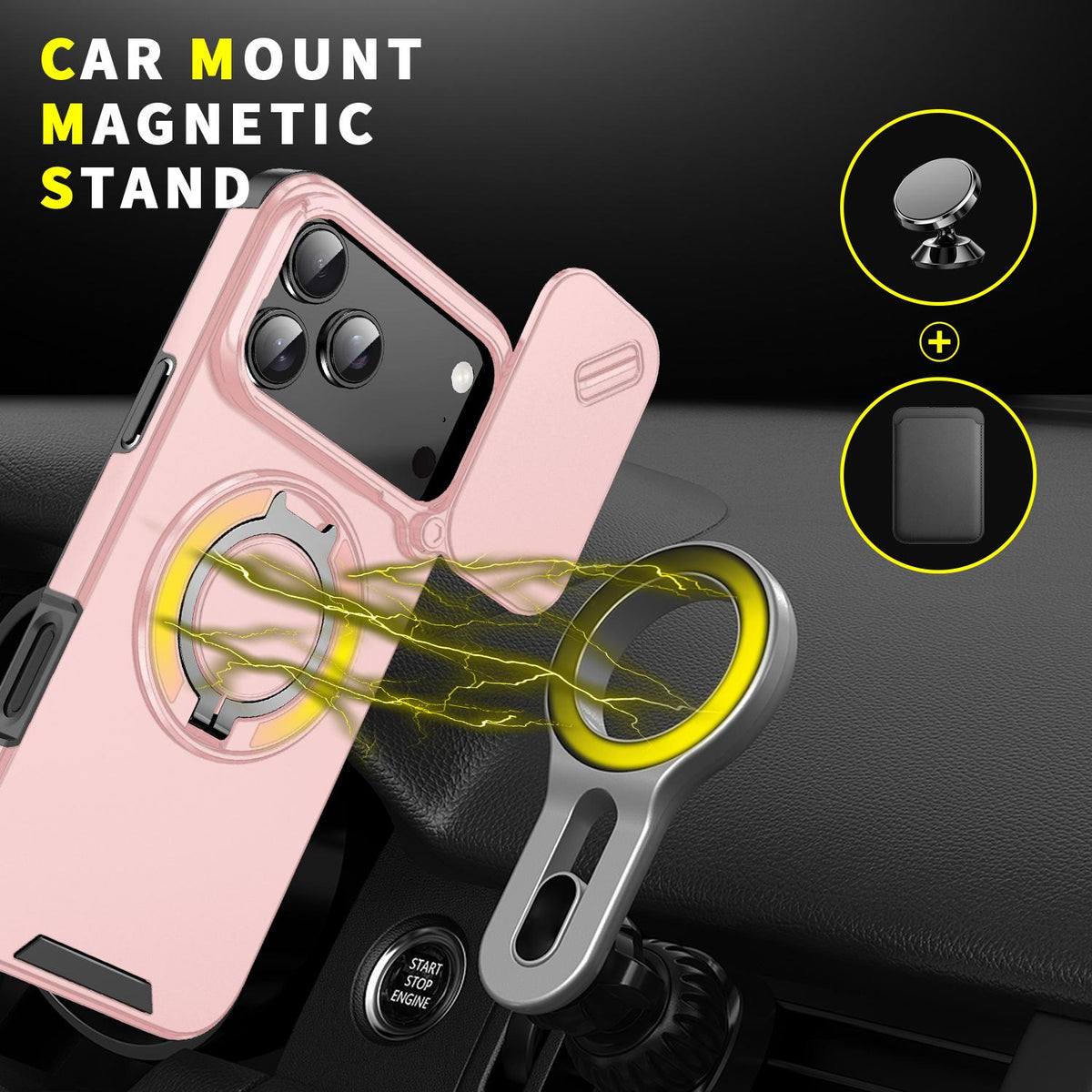 Compatible with iPhone 18 Pro Max Sliding Camshield Ring Holder Phone Case - Pink