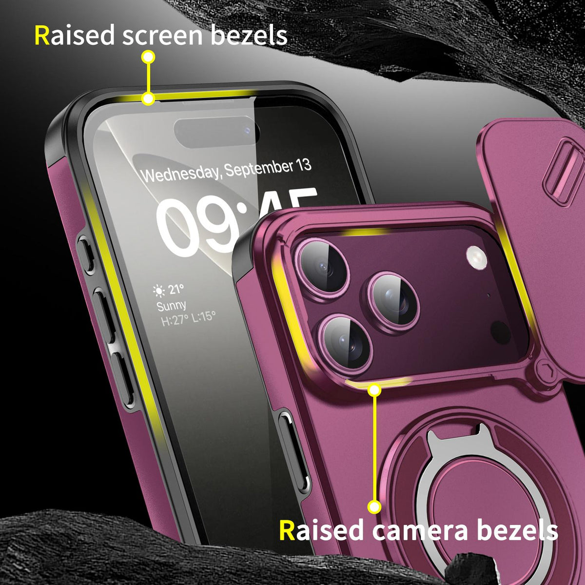 Compatible with iPhone 18 Pro Max Sliding Camshield Ring Holder Phone Case - Cherry Red