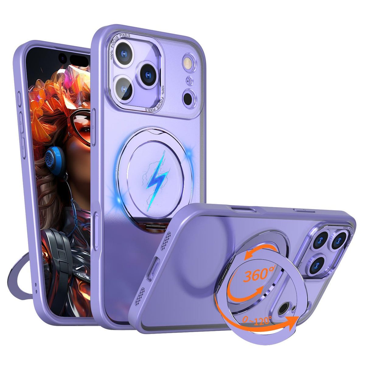 Compatible with iPhone 18 Pro Max kalebol MagSafe Metal Ring Holder Phone Case - Light Purple