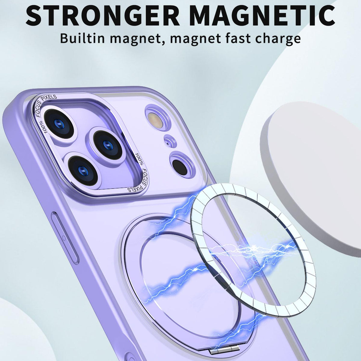 Compatible with iPhone 18 Pro Max kalebol MagSafe Metal Ring Holder Phone Case - Light Purple