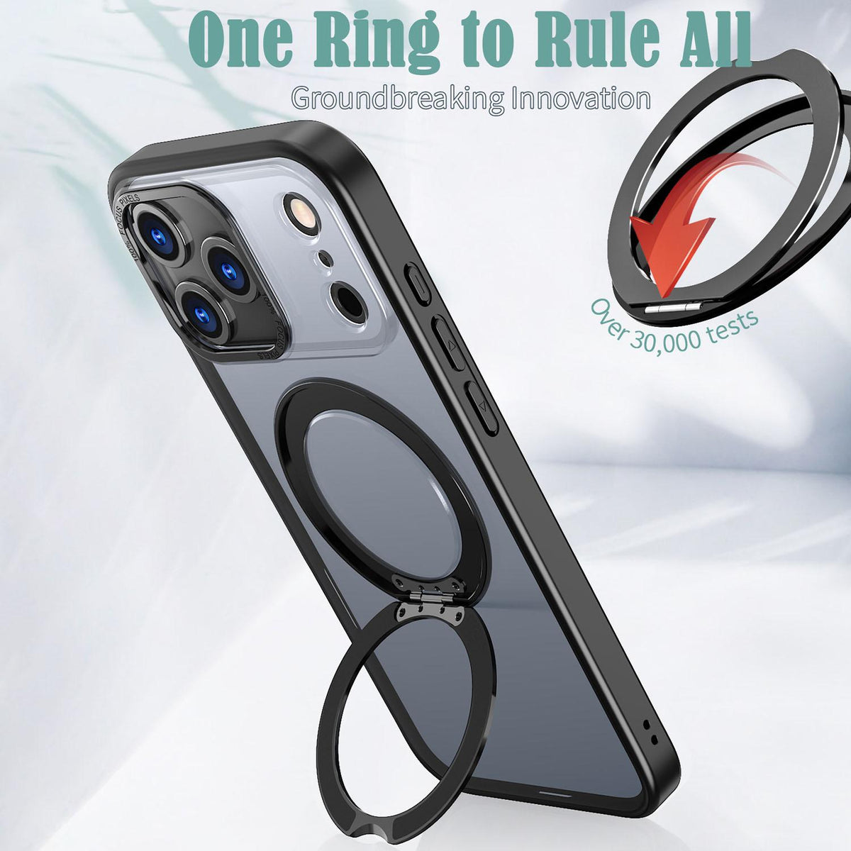 Compatible with iPhone 18 Pro Max kalebol MagSafe Metal Ring Holder Phone Case - Black