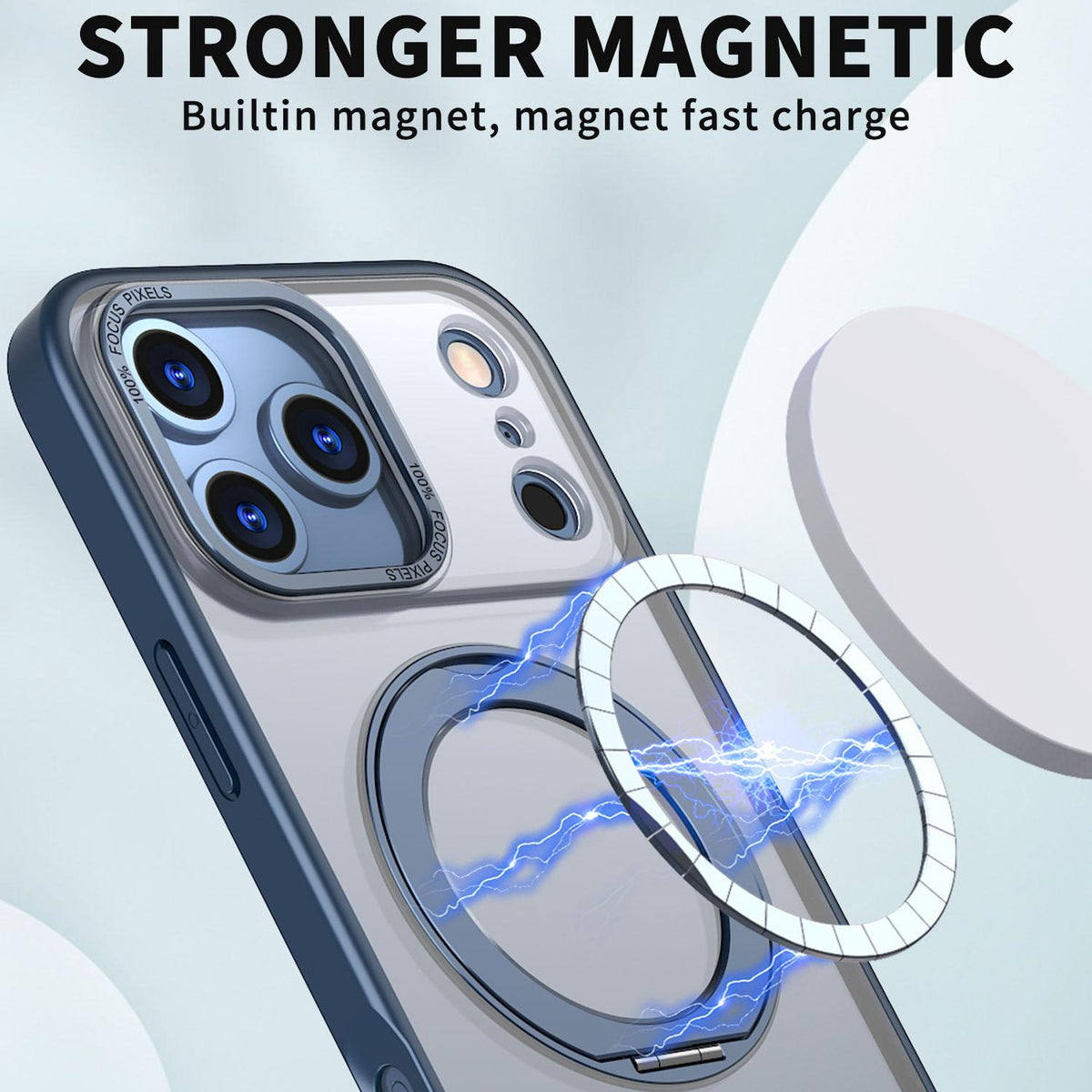Compatible with iPhone 18 Pro Max kalebol MagSafe Metal Ring Holder Phone Case - Blue