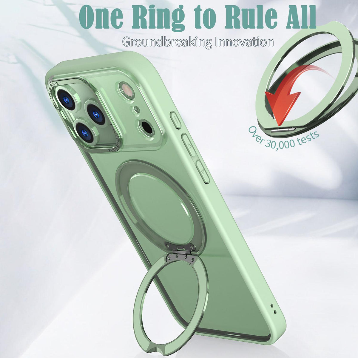 Compatible with iPhone 18 Pro Max kalebol MagSafe Metal Ring Holder Phone Case - Avocado Green