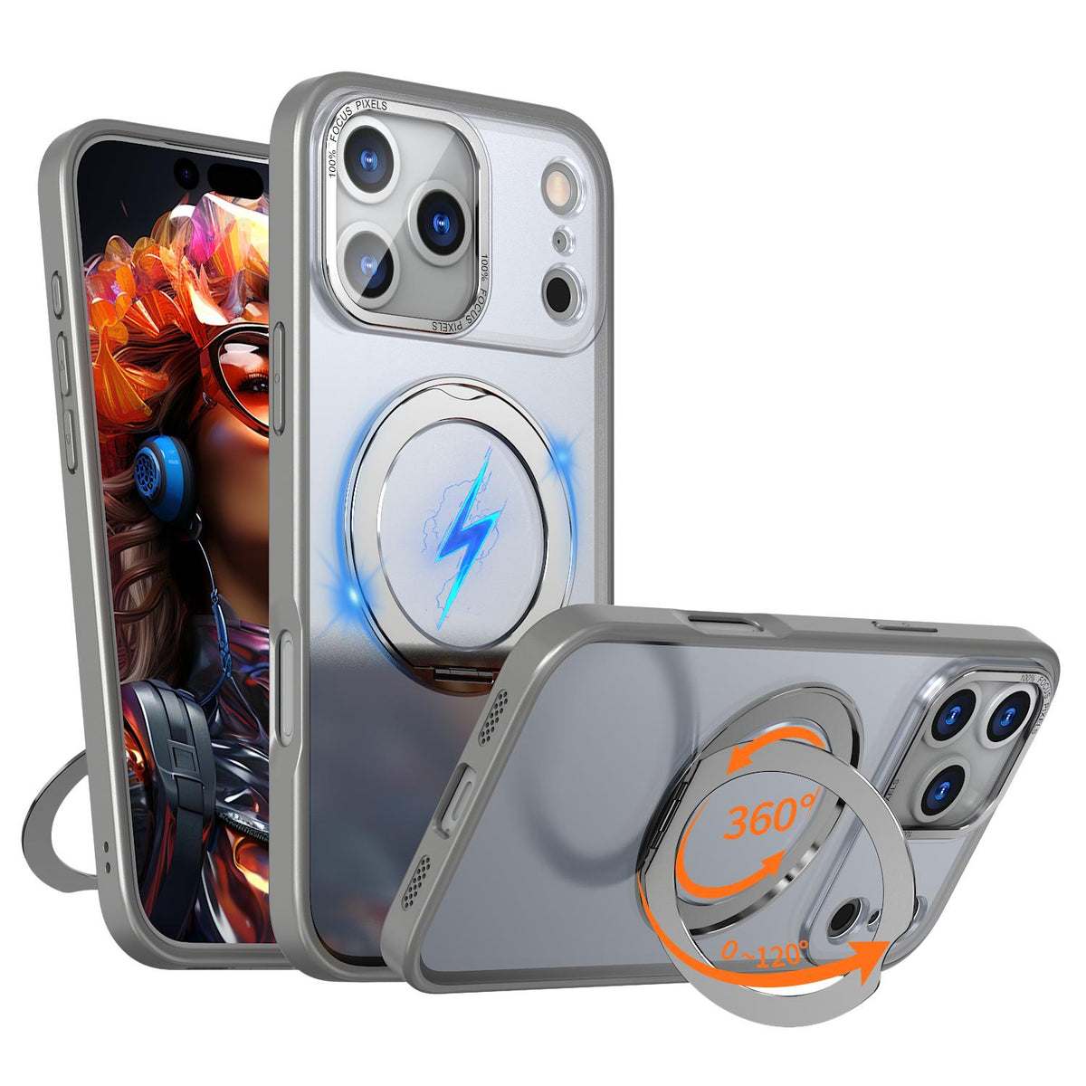 Compatible with iPhone 18 Pro Max kalebol MagSafe Metal Ring Holder Phone Case - Titanium Gray