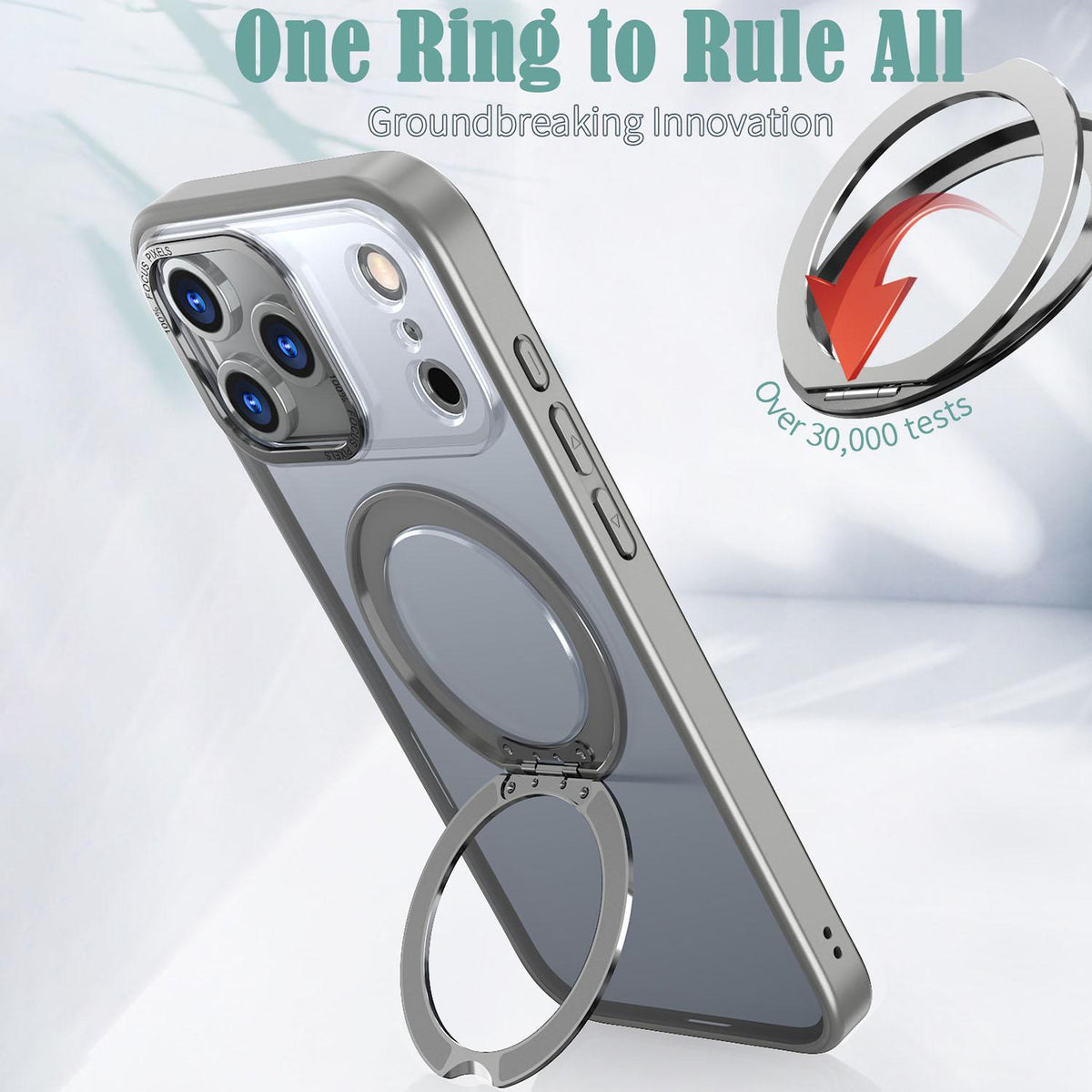 Compatible with iPhone 18 Pro Max kalebol MagSafe Metal Ring Holder Phone Case - Titanium Gray