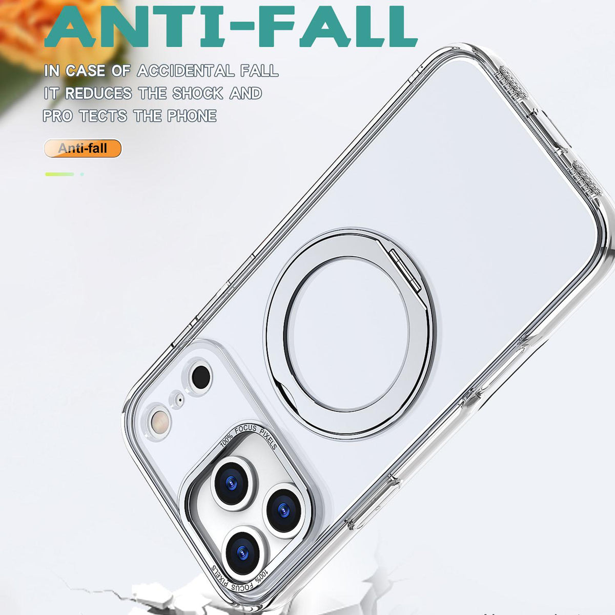 Compatible with iPhone 18 Pro Max kalebol MagSafe Metal Ring Holder Phone Case - Transparent