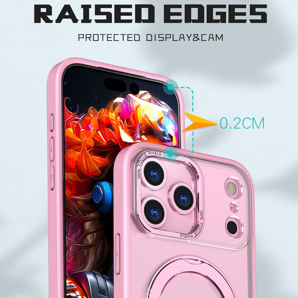 Compatible with iPhone 18 Pro Max kalebol MagSafe Metal Ring Holder Phone Case - Pink