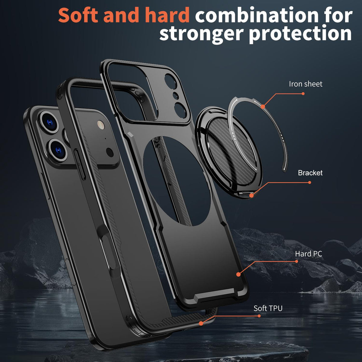Compatible with iPhone 18 Pro Max kalebol Metal 360 Degree Rotation Holder MagSafe Phone Case - Black