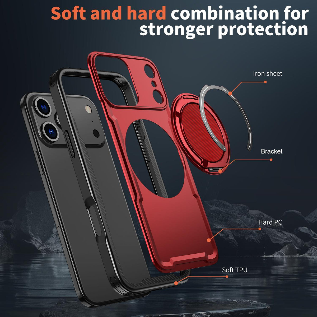 Compatible with iPhone 18 Pro Max kalebol Metal 360 Degree Rotation Holder MagSafe Phone Case - Red