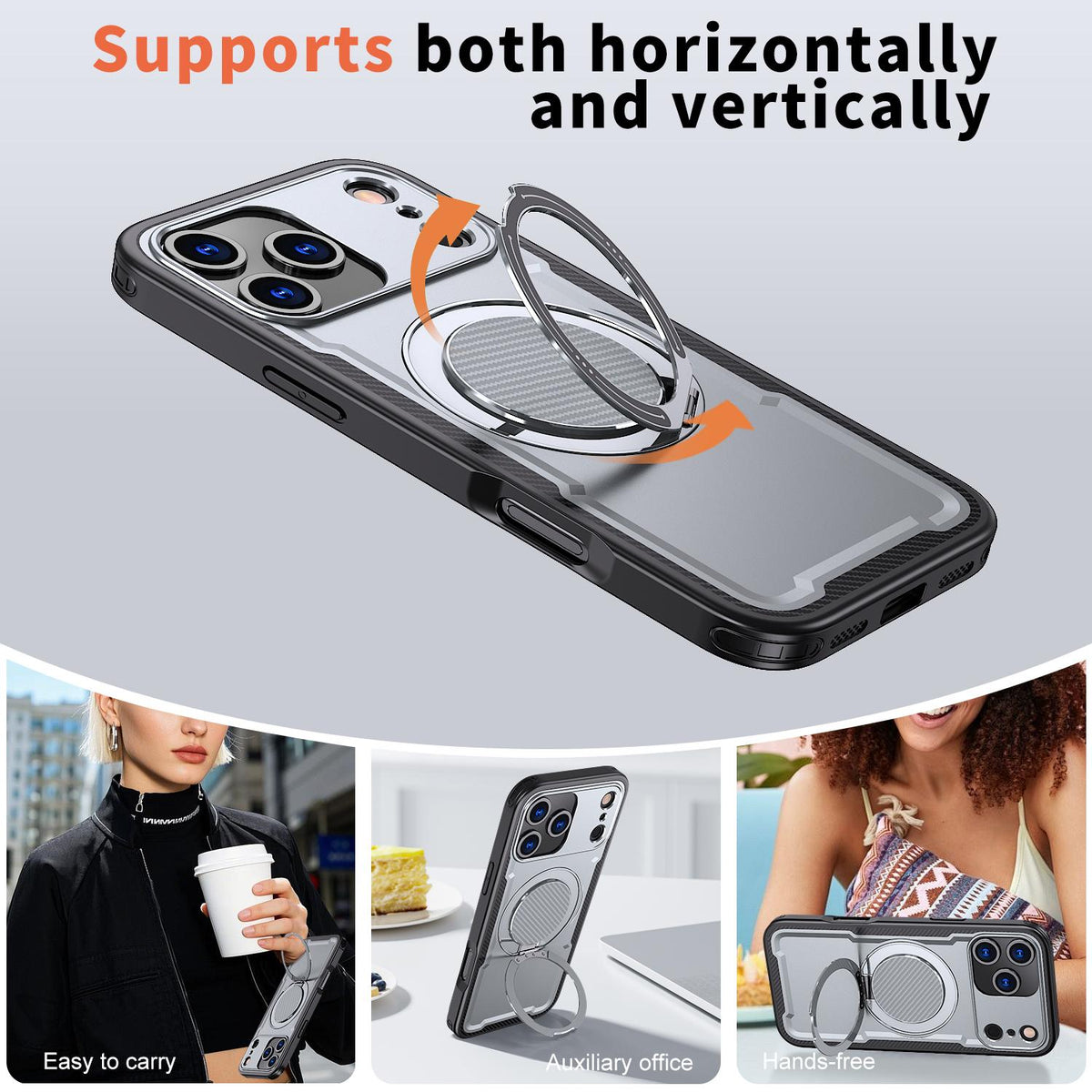 Compatible with iPhone 18 Pro Max kalebol Metal 360 Degree Rotation Holder MagSafe Phone Case - Grey