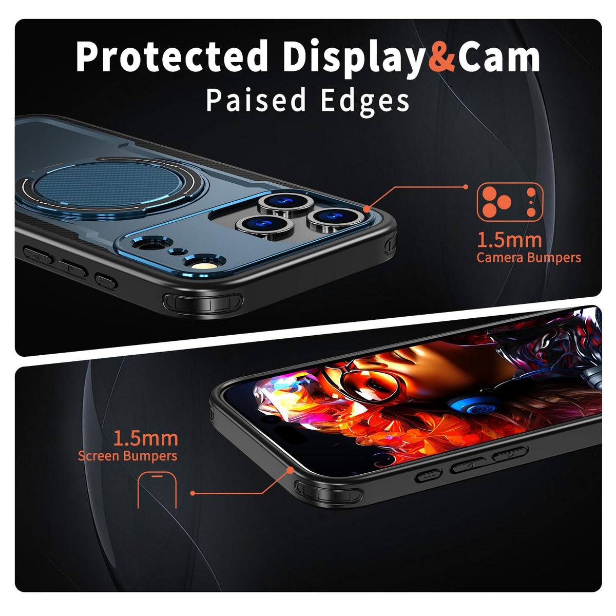 Compatible with iPhone 18 Pro Max kalebol Metal 360 Degree Rotation Holder MagSafe Phone Case - Navy Blue