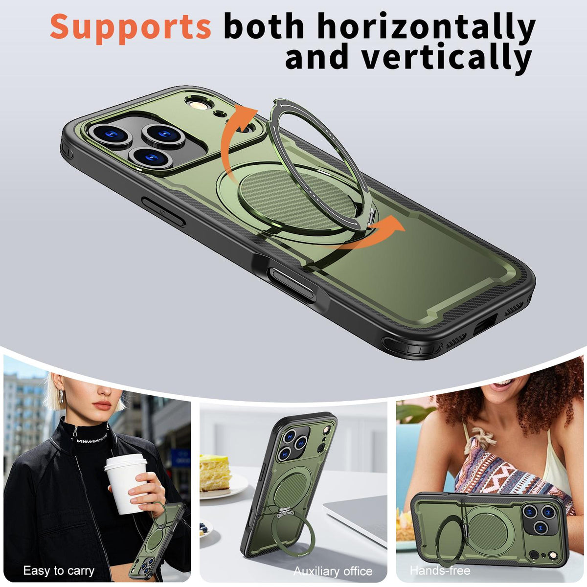 Compatible with iPhone 18 Pro Max kalebol Metal 360 Degree Rotation Holder MagSafe Phone Case - Green