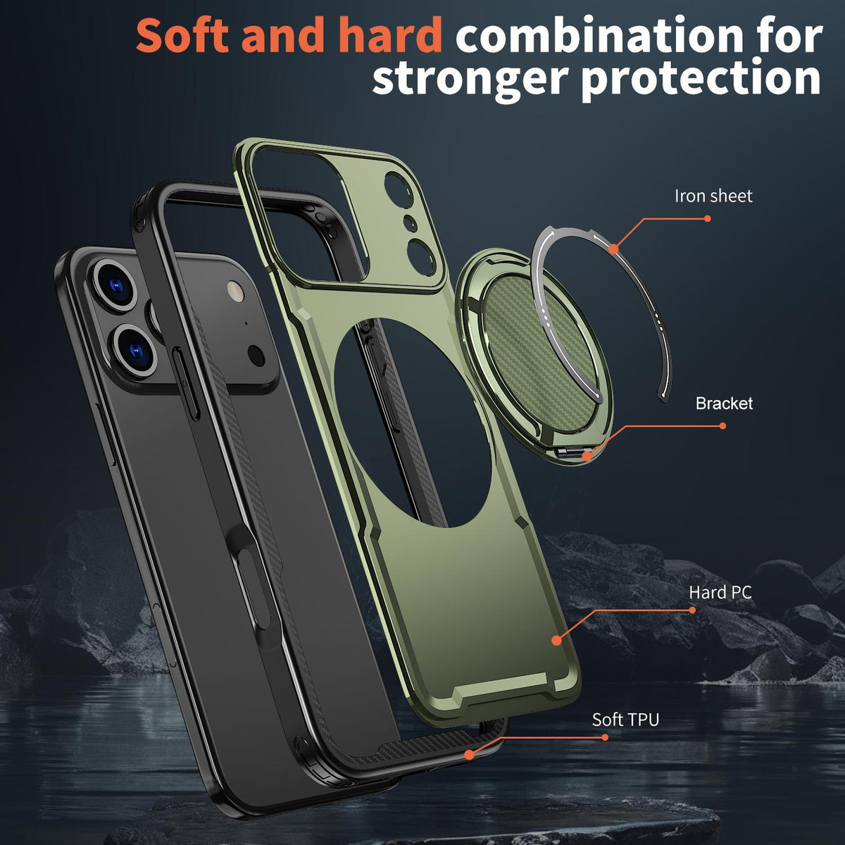 Compatible with iPhone 18 Pro Max kalebol Metal 360 Degree Rotation Holder MagSafe Phone Case - Green