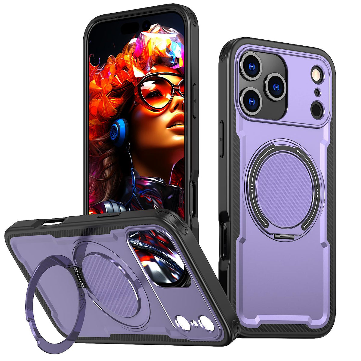 Compatible with iPhone 18 Pro Max kalebol Metal 360 Degree Rotation Holder MagSafe Phone Case - Purple