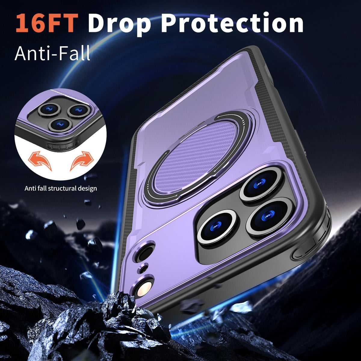 Compatible with iPhone 18 Pro Max kalebol Metal 360 Degree Rotation Holder MagSafe Phone Case - Purple