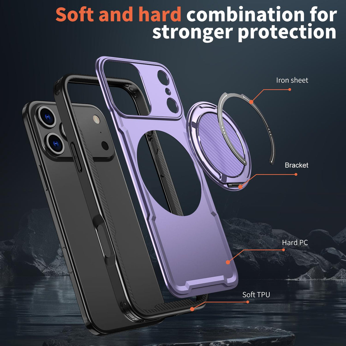 Compatible with iPhone 18 Pro Max kalebol Metal 360 Degree Rotation Holder MagSafe Phone Case - Purple