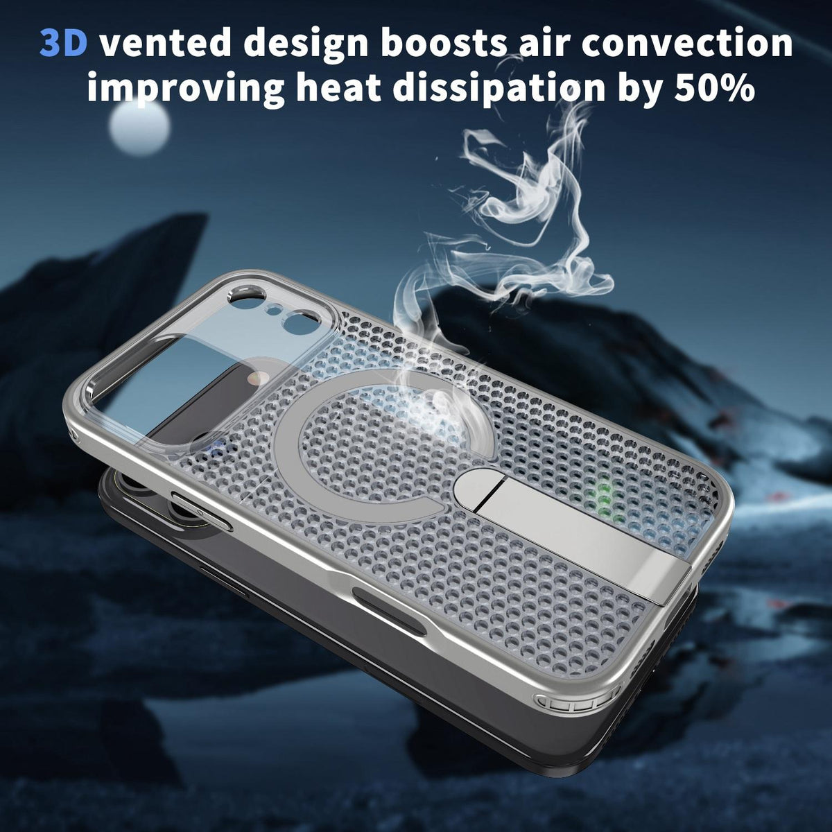 Compatible with iPhone 18 Pro Max kalebol Honeycomb Cooling MagSafe Holder Phone Case - Titanium Grey