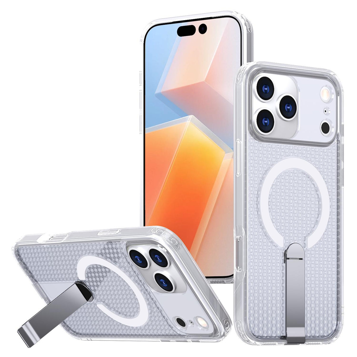 Compatible with iPhone 18 Pro Max kalebol Honeycomb Cooling MagSafe Holder Phone Case - Frosted Transparent