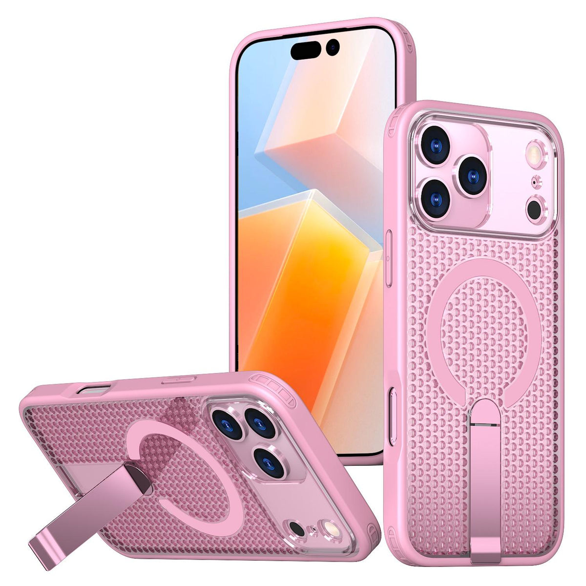 Compatible with iPhone 18 Pro Max kalebol Honeycomb Cooling MagSafe Holder Phone Case - Pink