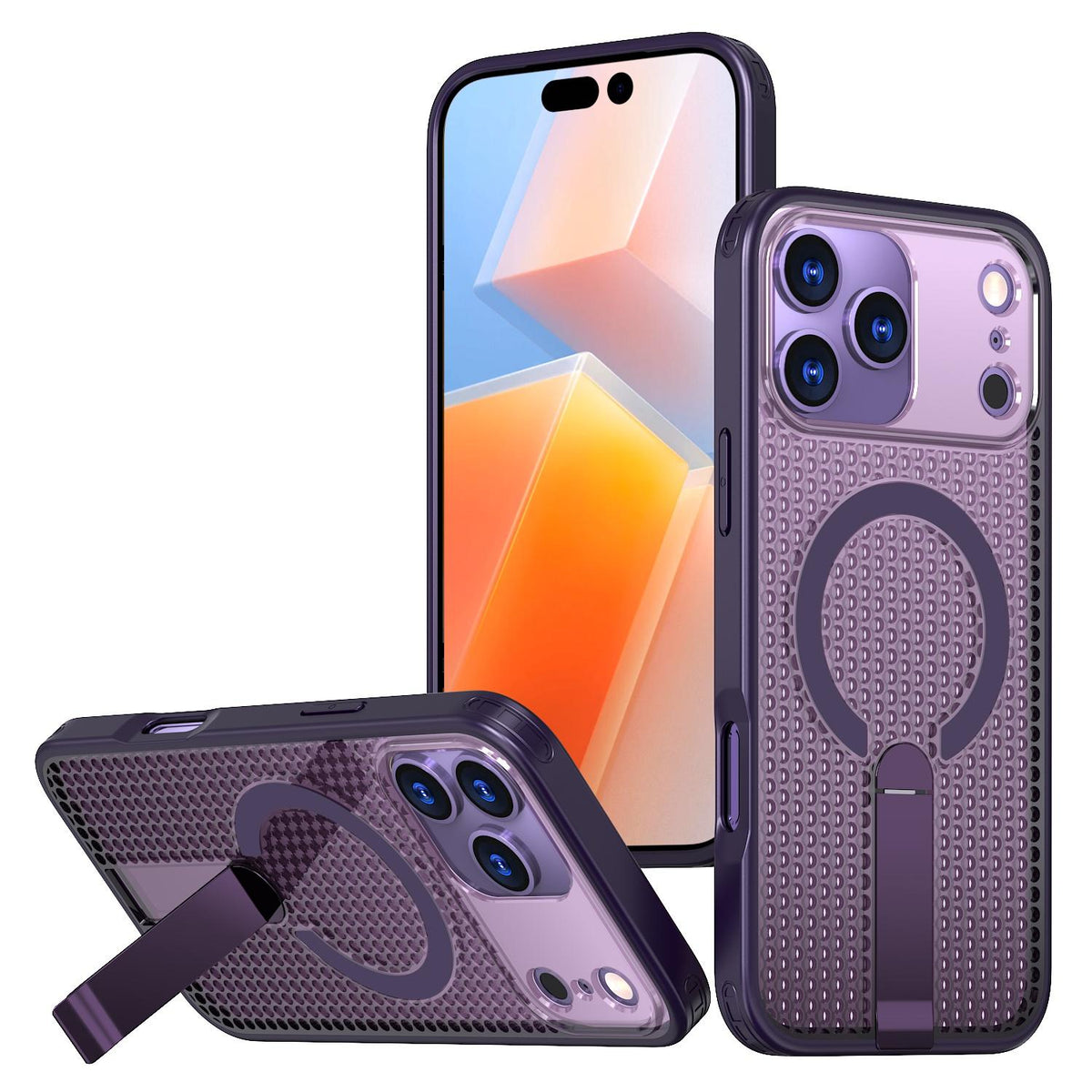 Compatible with iPhone 18 Pro Max kalebol Honeycomb Cooling MagSafe Holder Phone Case - Purple