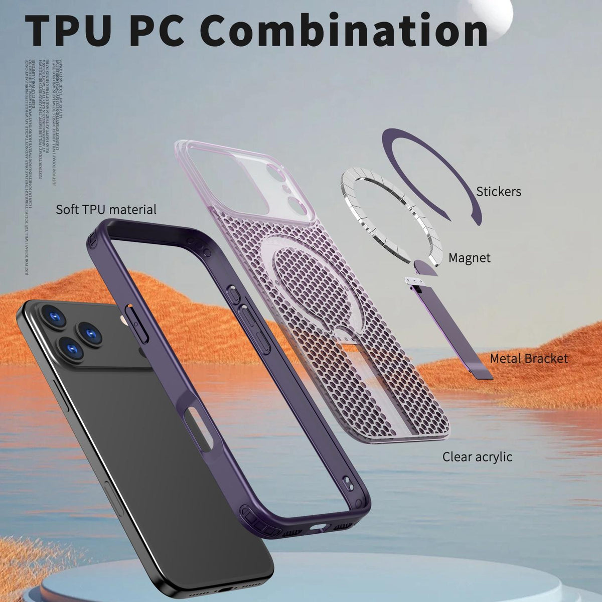 Compatible with iPhone 18 Pro Max kalebol Honeycomb Cooling MagSafe Holder Phone Case - Purple